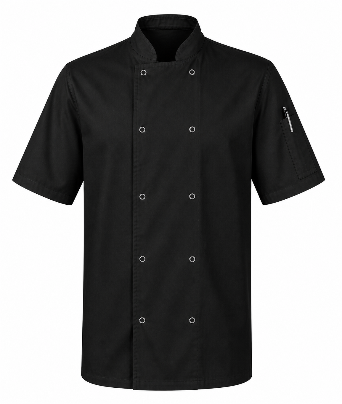 Professional Short Sleeves Black chef jacket with double-breasted design for restaurant and catering staff