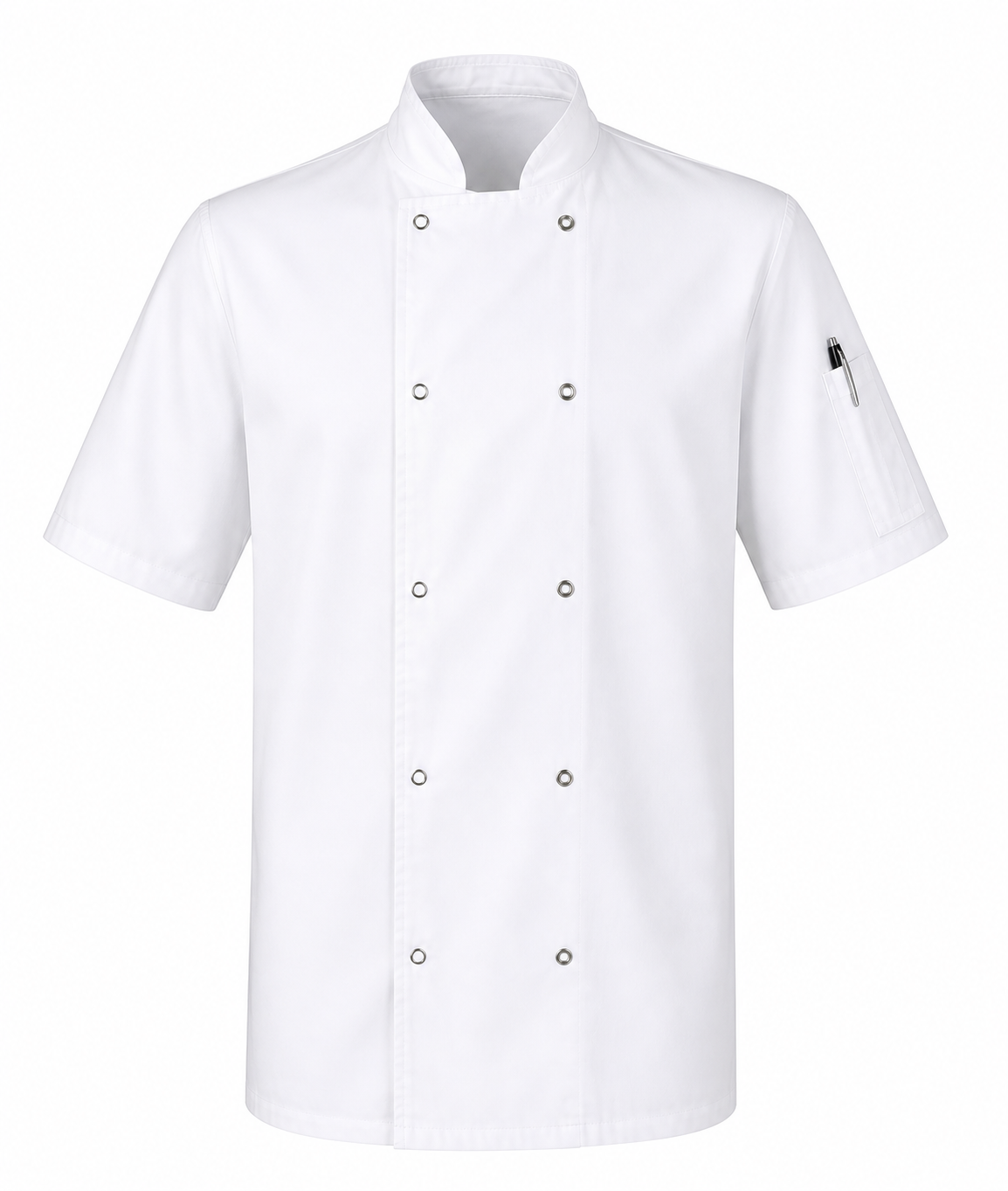 Professional white Short Sleeves chef jacket with double-breasted design for restaurant and catering staff