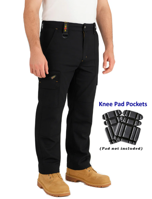 IBEX TR5 Men’s Cargo Work Trousers with Knee Pad Pockets – Heavy Duty Multi-Pocket Builder Pants, (Black/Navy)