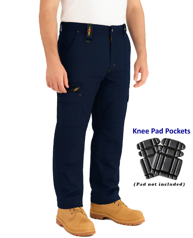 IBEX TR5 Men’s Cargo Work Trousers with Knee Pad Pockets – Heavy Duty Multi-Pocket Builder Pants, (Black/Navy)