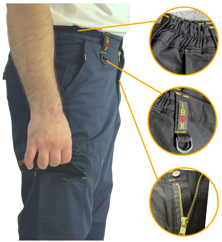IBEX TR5 Men’s Cargo Work Trousers with Knee Pad Pockets – Heavy Duty Multi-Pocket Builder Pants, (Black/Navy)