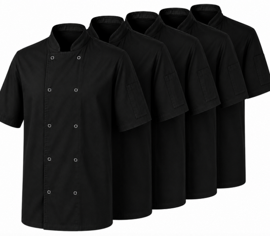 5 Pack Premium Black Short Sleeves Chef Jackets