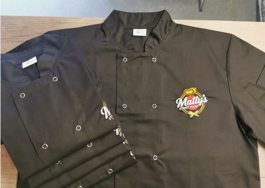 Personalised Custom Embroidered Chef Jacket Long Sleeve | Black & White