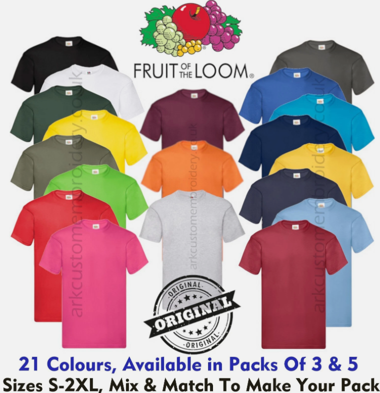 3 & 5 Pack Fruit of The Loom Men's T Shirts 100% Cotton Plain Short Sleeve Tee